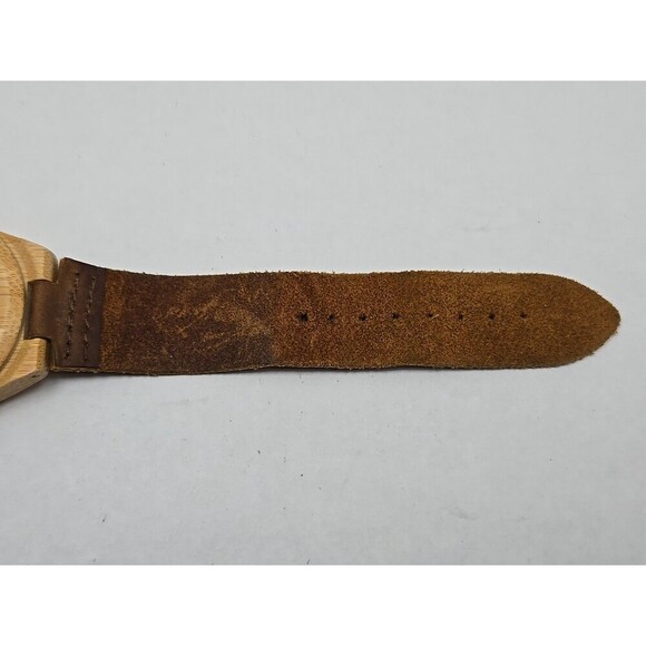 Cucol Bamboo Wooden Watch Brown Leather Strap Minimalist Quartz 45mm New Battery - Picture 10 of 11